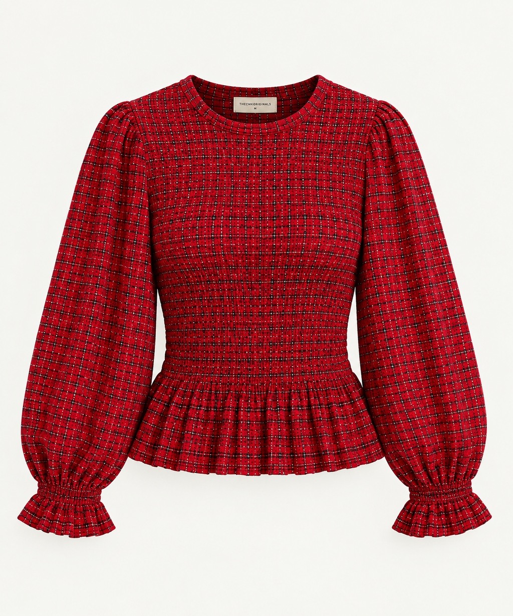 THECMKORIGINALS Crimson Structure — Smocked Peplum Top