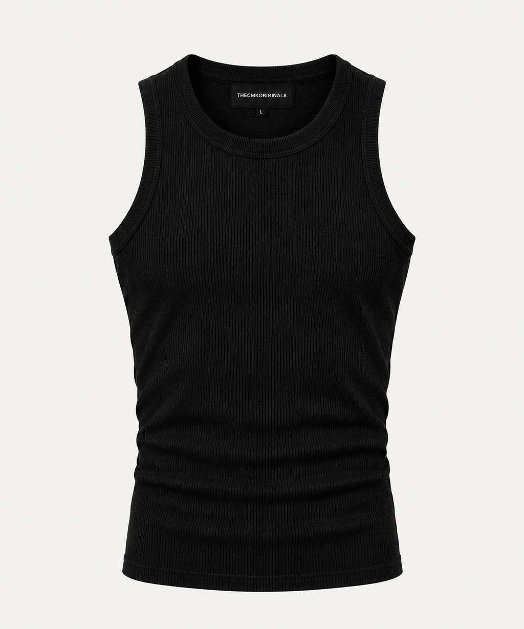 THECMKORIGINALS Vector Heavy Ribbed Tank Top – Onyx Black and white