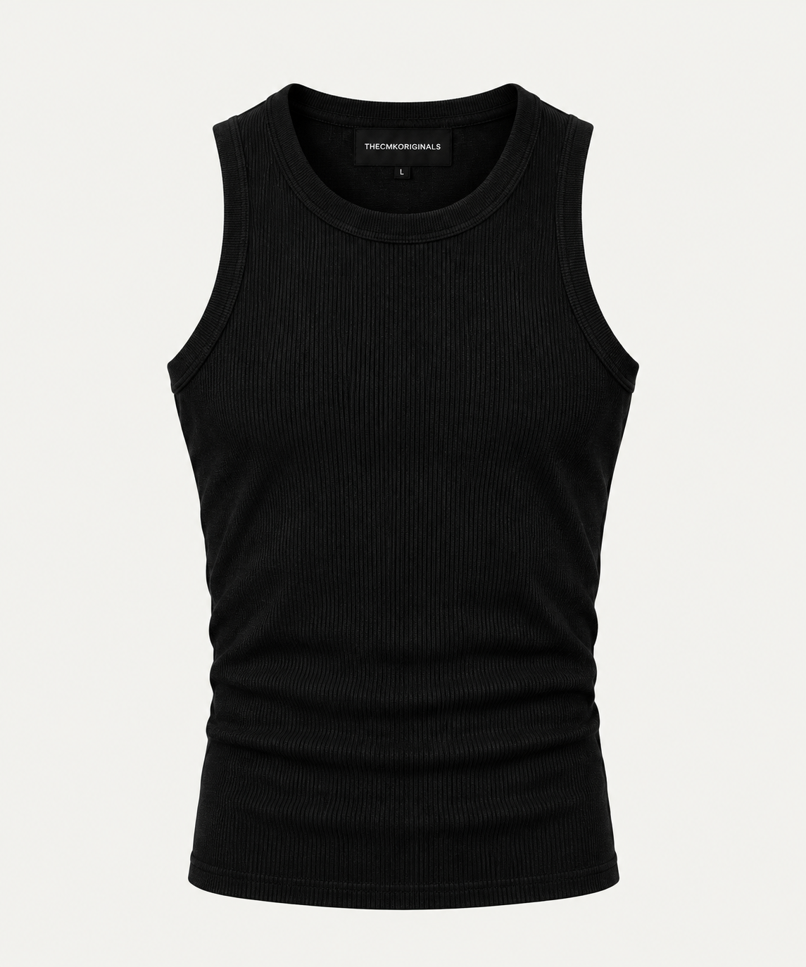 THECMKORIGINALS Vector Heavy Ribbed Tank Top – Onyx Black and white