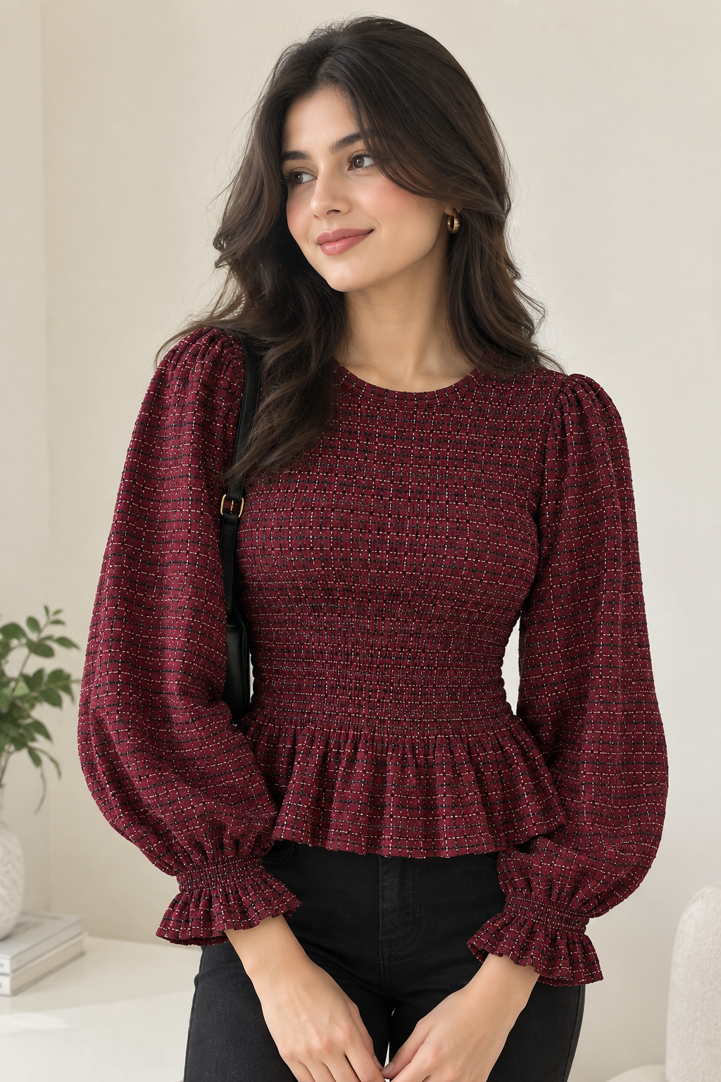 THECMKORIGINALS Crimson Structure — Smocked Peplum Top