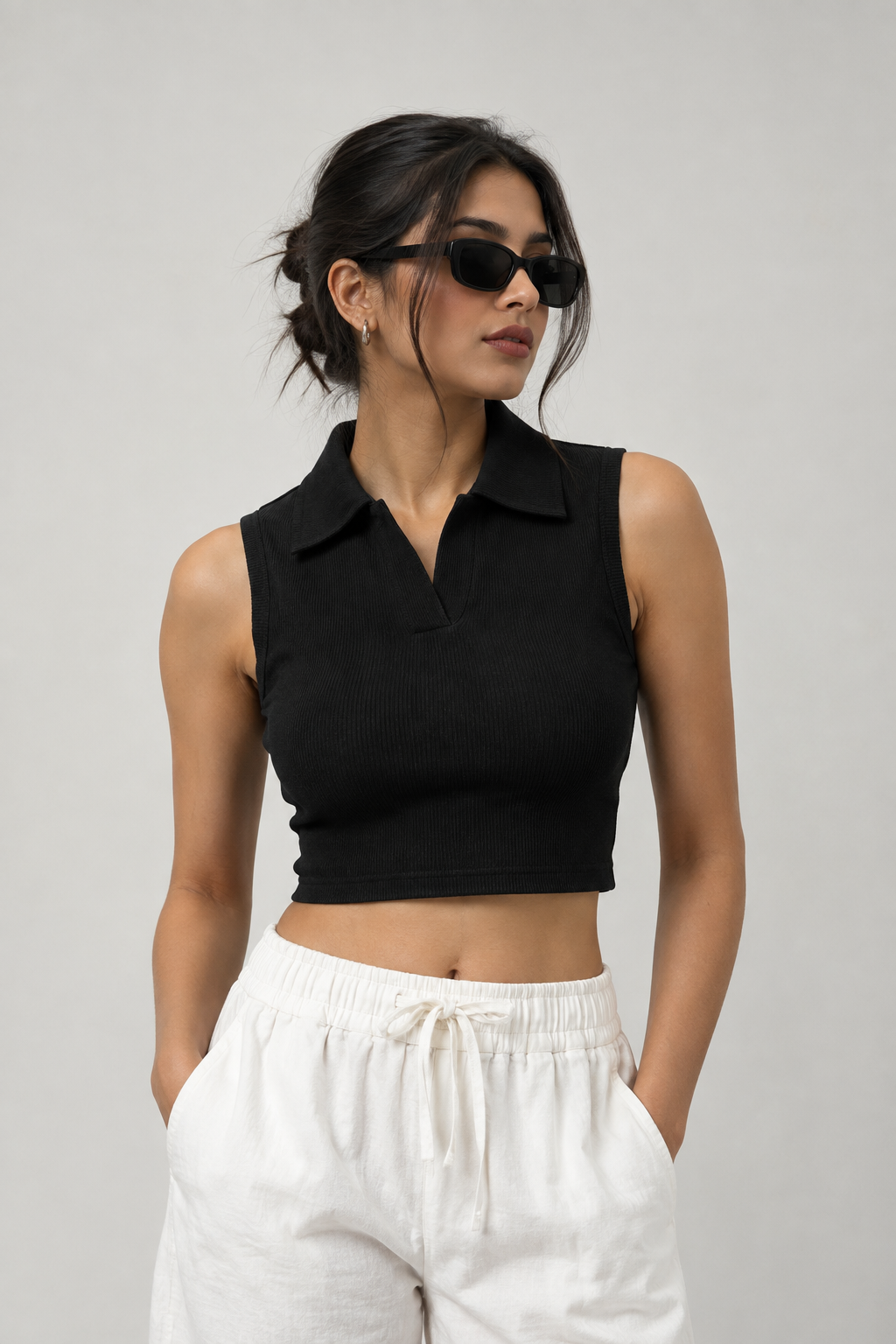 THECMKORIGINALS Vector Sleeveless Ribbed Polo Crop Top