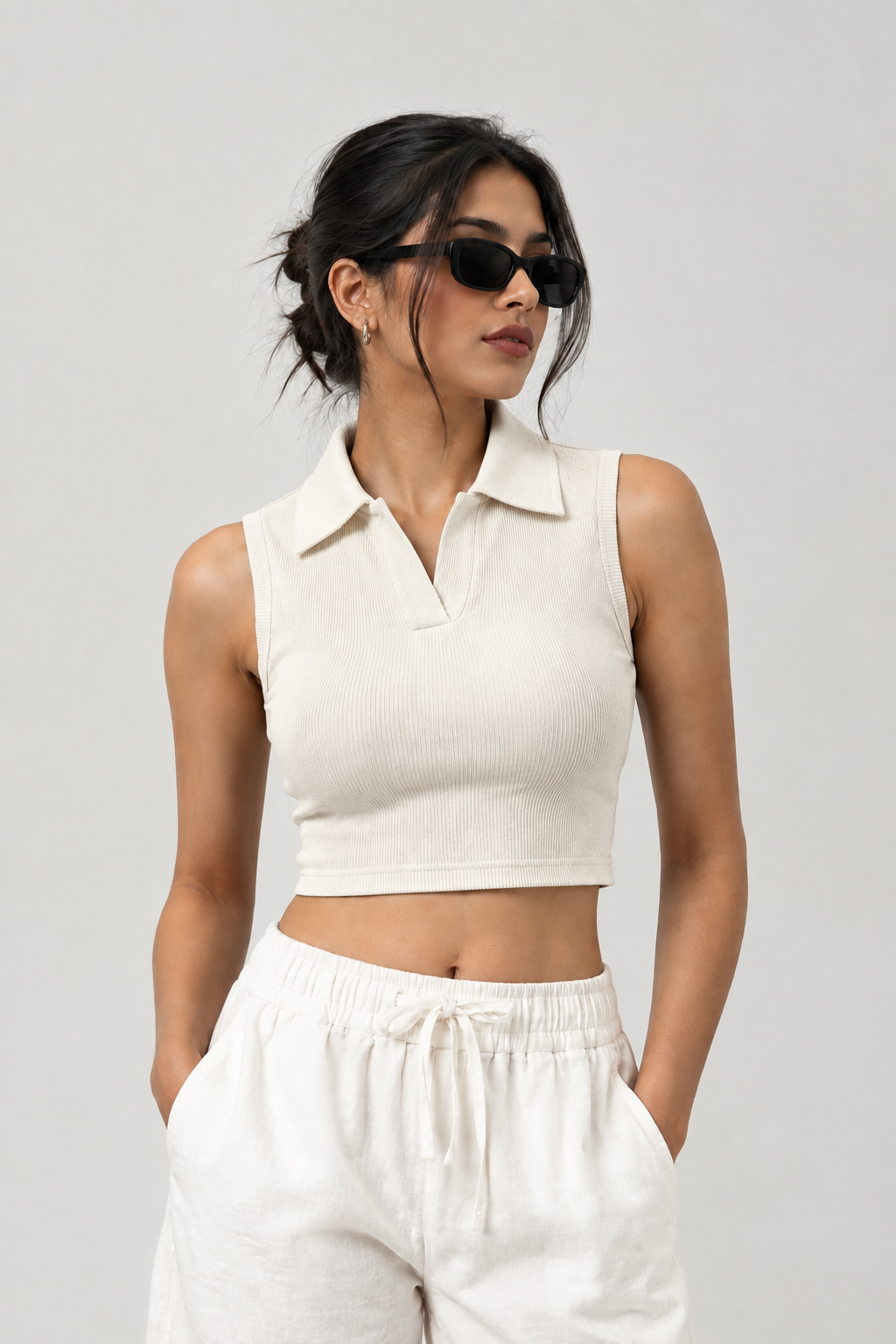 THECMKORIGINALS Vector Sleeveless Ribbed Polo Crop Top