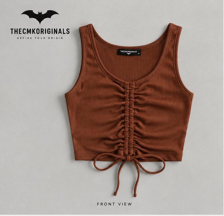 THECMKORIGINALS Catalyst Ruched Crop Tank – Rust