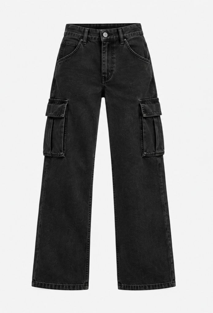 THECMKORIGINALS Vanguard Heavyweight Wide-Leg Cargo Jeans – Faded Black