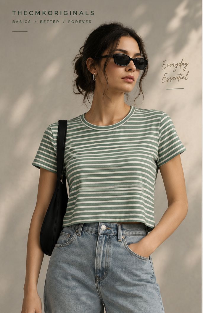 THECMKORIGINALS Lineage Crop — Premium Striped T-Shirt