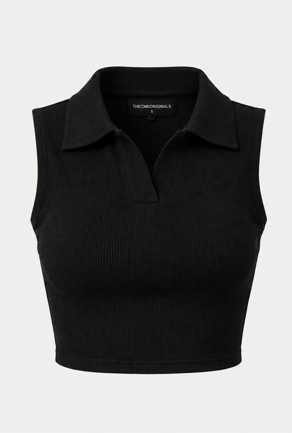 THECMKORIGINALS Vector Sleeveless Ribbed Polo Crop Top
